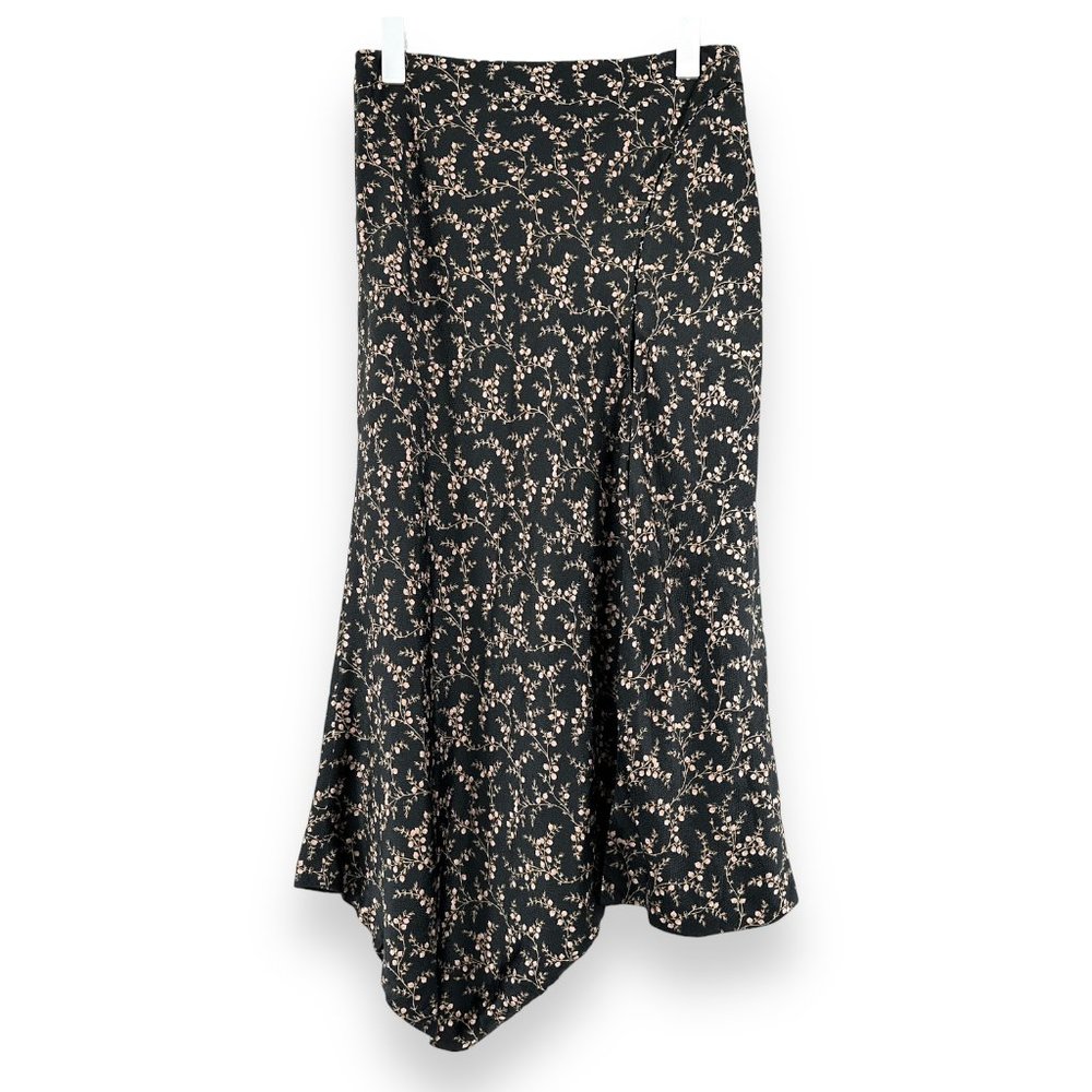 Jonathan Simkhai Black Silk Handerkerchief Floral Print Midi Skirt - Picture 2 of 10